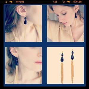 Handmade gold and black long dropping earrings